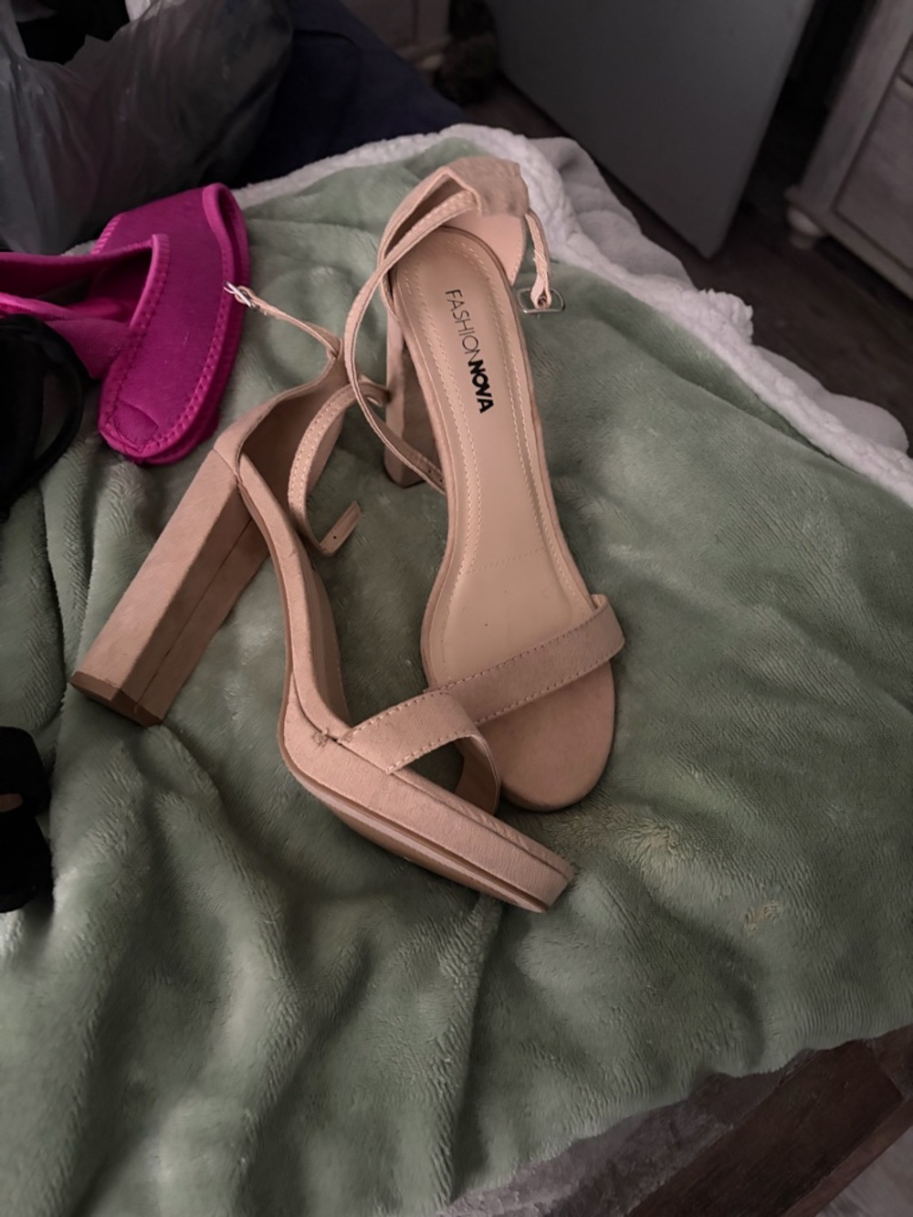 Fashion Nova Beige/Nude Strappy Block Heel Sandals